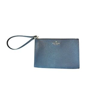 Navy Blue Wristlet Wallet Kate Spade Saffiano Leather Gold Hardware Minimalist